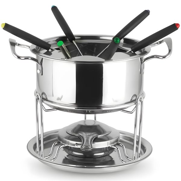 Fondue Set Fuel Fondue Pot Set with 6 Forks Stainless Steel Melting Pot