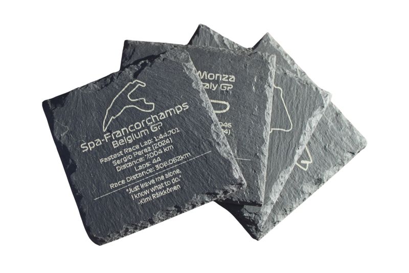 F1 Track Slate Coaster Set - 4 Engraved Circuits Gift for Racing Fans