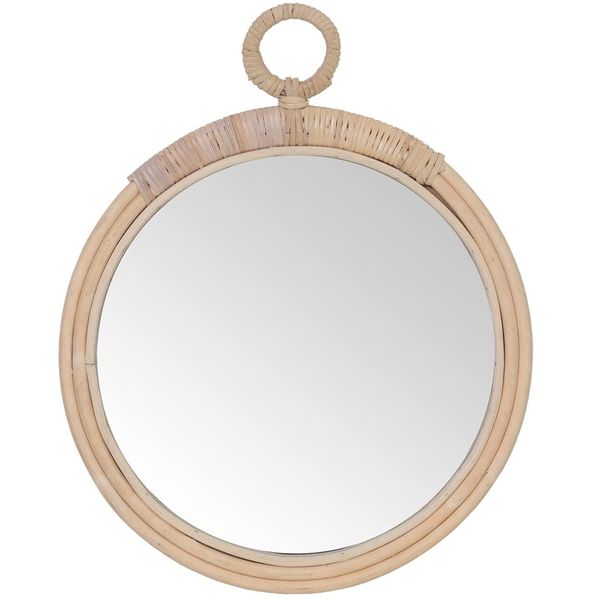 Natural Woven Rattan Circle Mirror Wall Ornament - 32cm