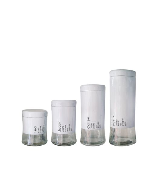 4 Piece Decadent Glass Jar Canisters - Coffee, Sugar, Tea and Pasta Storage