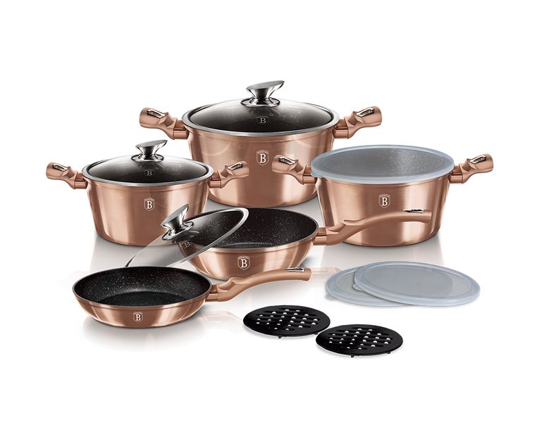 Berlinger Haus 13-Piece Marble Coating Smart Lid Cookware Set - Rose Gold