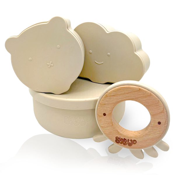 BinkyJo Snack Tupperware &amp; Toddler Meal Bowl and Baby Teether Set No Spill