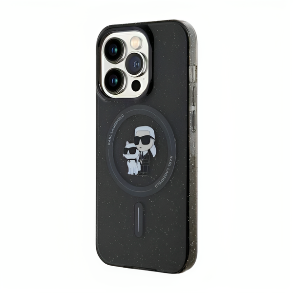 Karl Lagerfeld Magsafe Karl &amp; Choupette Glitter Case Phone 15 Pro Max-Black