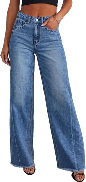 Blue Nylon Wide Leg Jeans