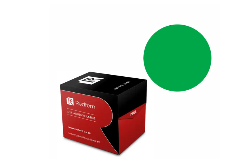 Redfern -Round Self Adhesive Labels Roll Form 32mm Box - Green x 2