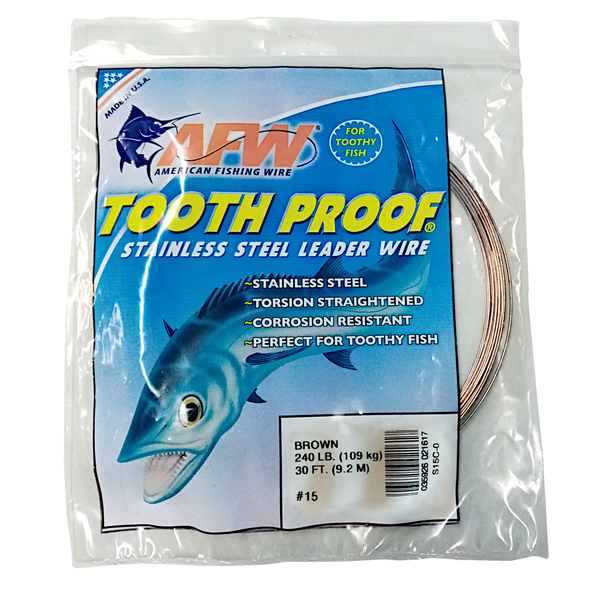 American Fishing Wire Tooth Proof Single Strand Brown Leader Wire #15 109Kg/240Lb