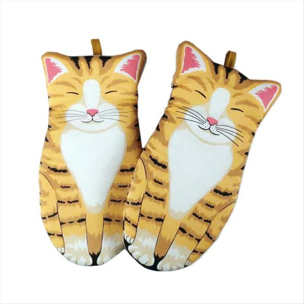 A-Cotton Cute Cat Oven Gloves Cat Claw Microwave Anti-Scald Gloves