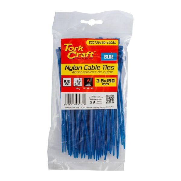 Tork Craft - Nylon Cable Ties 3.5mm X 150mm Blue - 100 Pieces