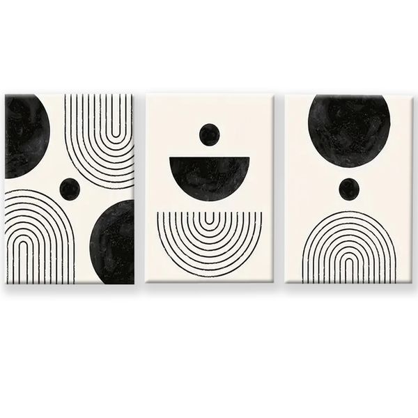 Canvas- Art - 3 Pieces Black &amp; White Boho Abstract Canvas Wall Art Decor