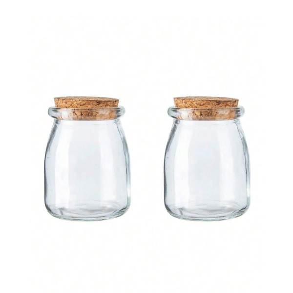 2 Piece Heat-Resistant Glass Containers with Cork Lids- Transparent
