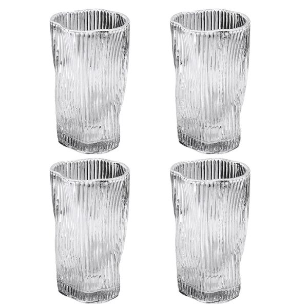 4 Pack Contemporary Ribbed Twist Tall Glasses - 300ML - Transparent