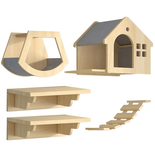 Modern Wall-Mounted Cat Wall Shelves- 5 Pieces