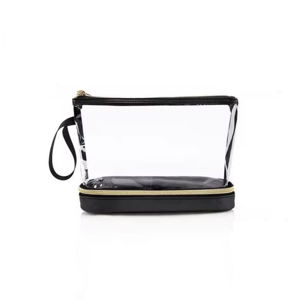 Double-layer Transparent Makeup Pouch, Cosmetic PVC Cosmetic Bag - Black