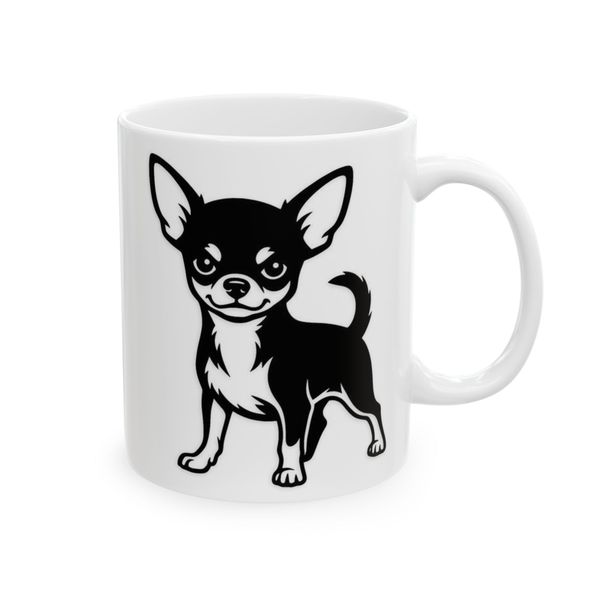 Chihuahua Coffee Mug - Black and White Standing Dog Illustration