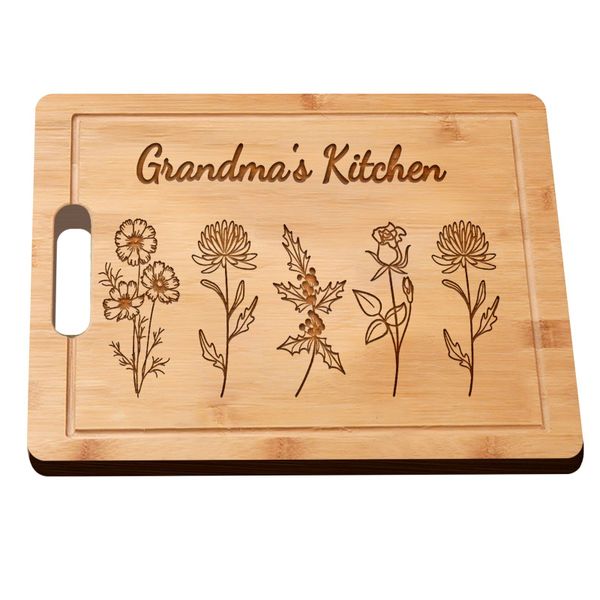 Laser Engraved Cutting Boards for Grandma Birth Flower Grandma's Kitchen