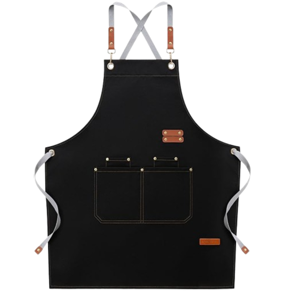 Heavy-Duty Black Work Apron with Multi Pockets for Cooking, BBQ &amp; Craft Use