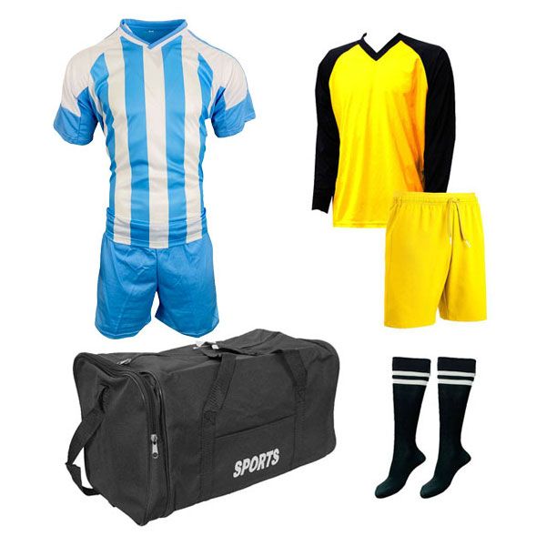 Soccer KitGoalkeeper Set & Kit Bag Football Team of 15 Light Blue
