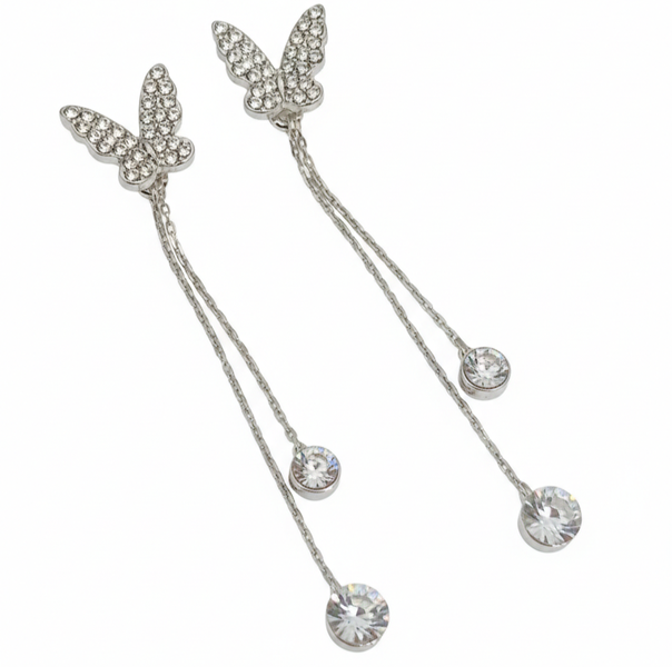 Sparkle Butterfly Tassel Earrings Glam Rhinestone Statement Jewellery