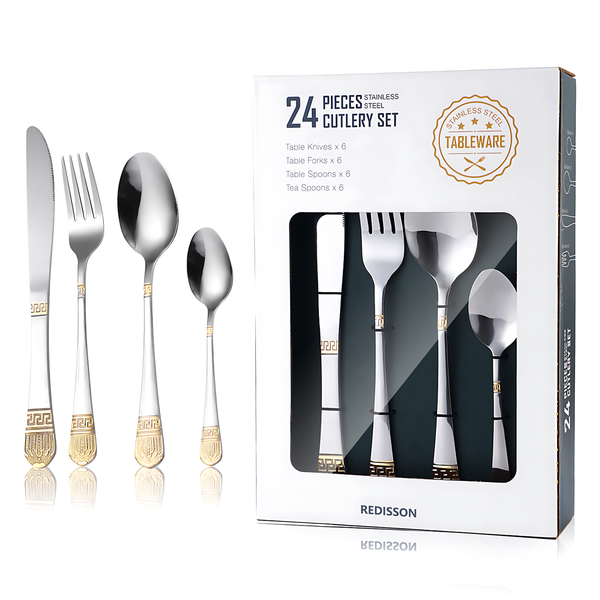 24 Piece Gold Handle Stainless Steel Cutlery Fla image