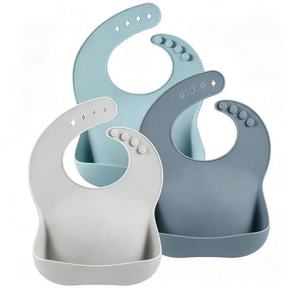 Baby Silicone Bib - With Food Catcher Pocket - Adjustable and Easy to Clean