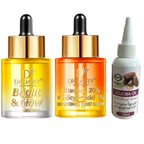 Radiant Skin Glow Trio - Vitamin C Serum + Bright &amp; Glow Serum + Jojoba Oil