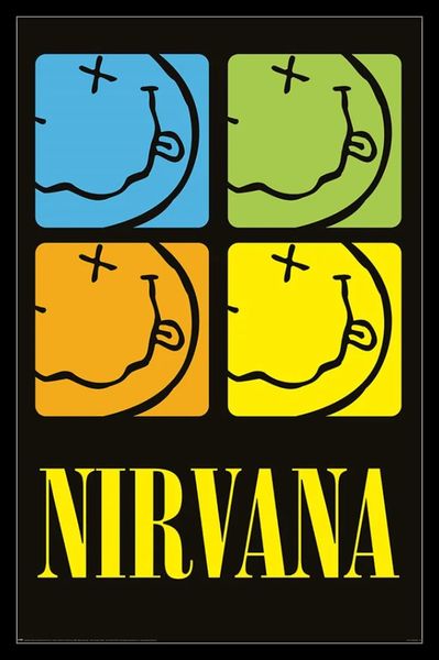 Nirvana (Smiley Squares) Poster with Black Frame