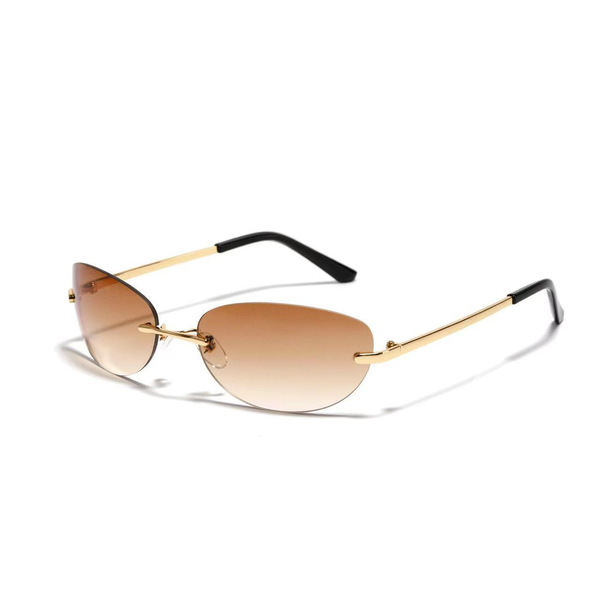 Vintage Rimless Cat-Eye Sunglasses | Gradient Brown Lenses, Thin Meta