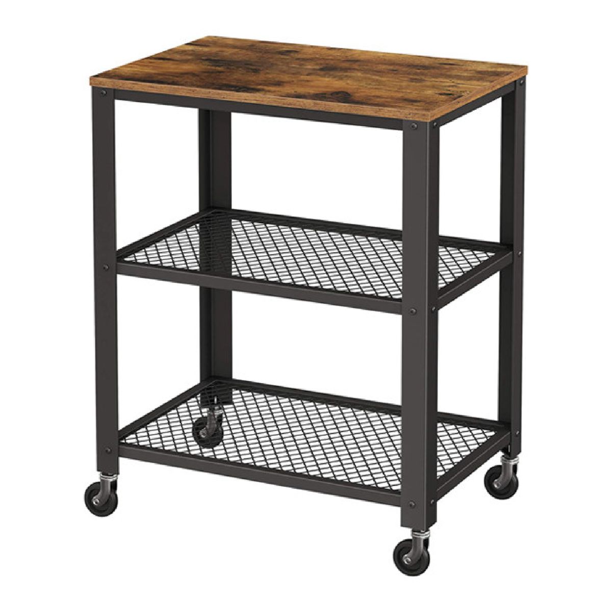 Rolling Kitchen Bar Cart with Shelves & Metal Frame