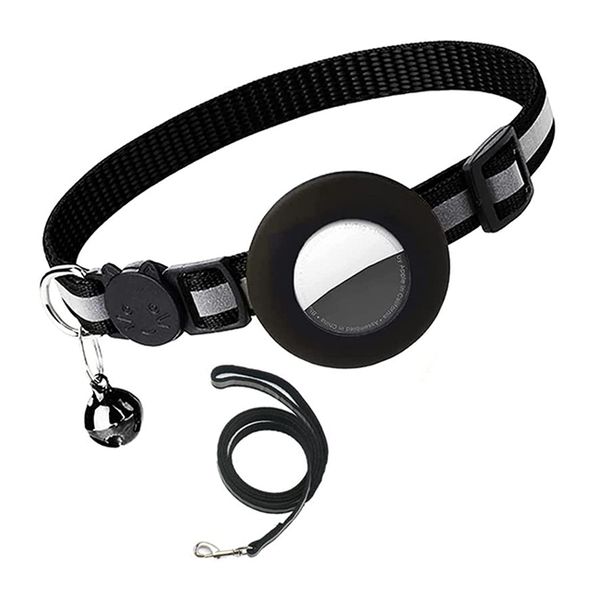 Airtag Cat Collar and Leash, Reflective Kitten Collar with Holder and Bell