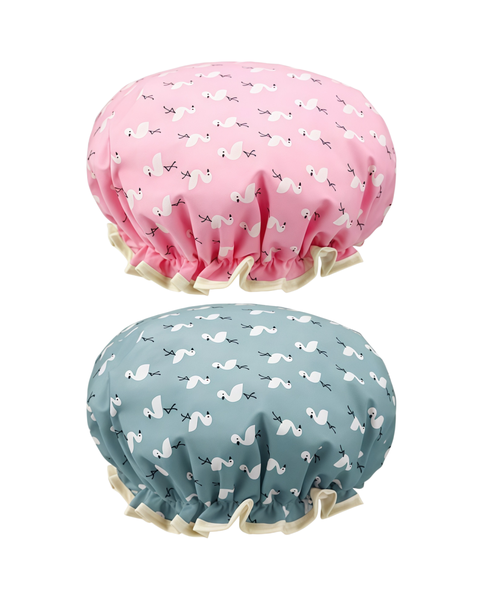 LJCZKA 2 Double Layers Shower Cap With Elastic Band,Waterproof Bath Caps