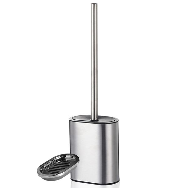 Set of 2- Stainless Steel Silicone Toilet Brush with Long Handle Combo Set