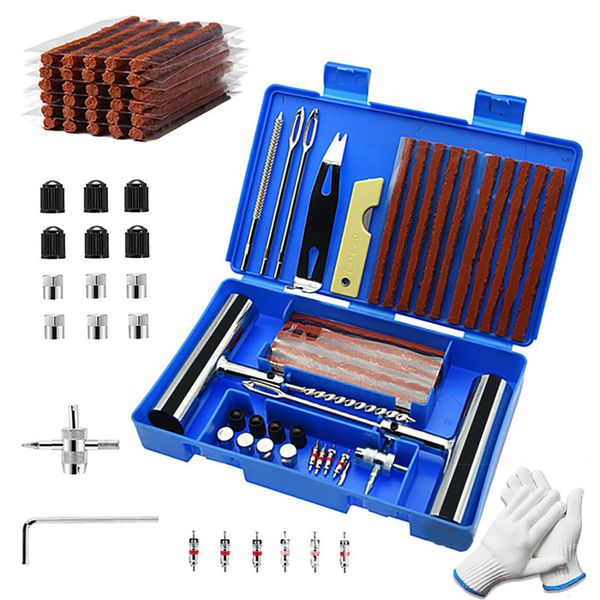 59 Piece Auto Vacuum Tire Repair Kit-Emergency Special-Blue Delivery Gloves