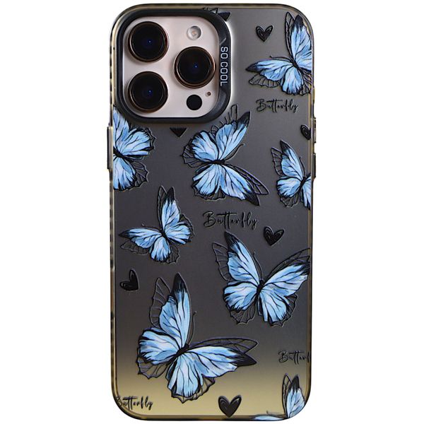 Phone Case with Big Blue Butterflies - Iphone 16 Pro Max - Silver Chrome