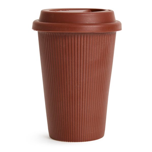 George &amp; Mason Ripple Travel Coffee Cup 450ml - Ceramic &amp; Silicone Lid - Rust