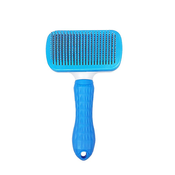 Pet One Click Self-Cleaning Hair Removal Comb, Dog Hair Anti Slip Comb-Blue