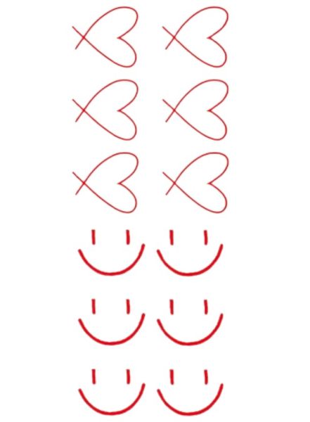 1 Piece - Whimsical Heart And Smiling Face Temporary Tattoo - Red