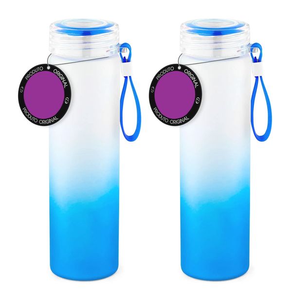 450ml Frosted Gradient Colorful Drinking Water Glass Bottle - Set of 2