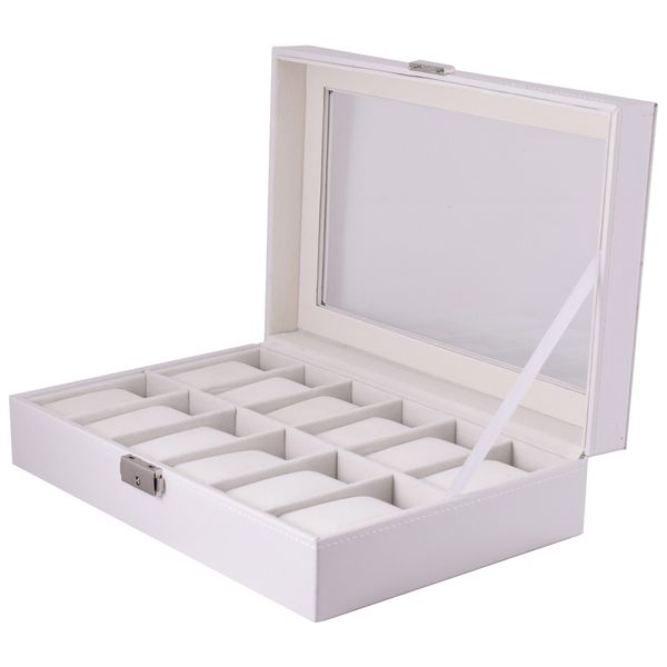 (12-Slot) PU Leather Design Watch Box - White.