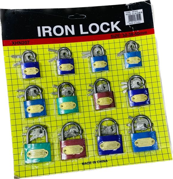 Colourful Iron Padlock Sizes 32/38/50MM - Set of 12