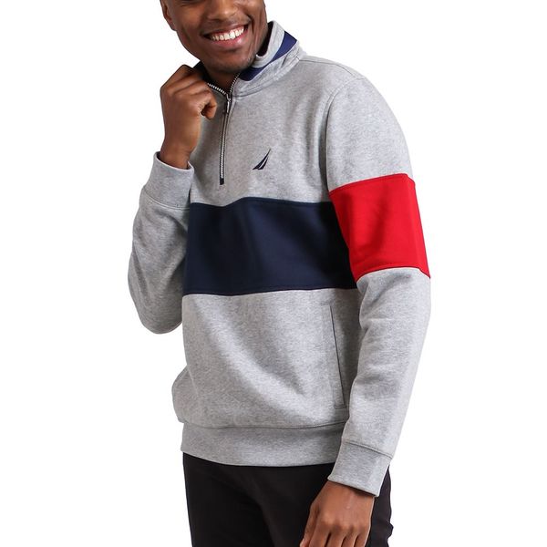 Nautica-K03074 L/W FLC Blocked 1/4 Zip-Grey Heather