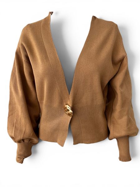 Women's Knit Cardigan with Gold Button | Long Sleeve V-Neck Lightweight