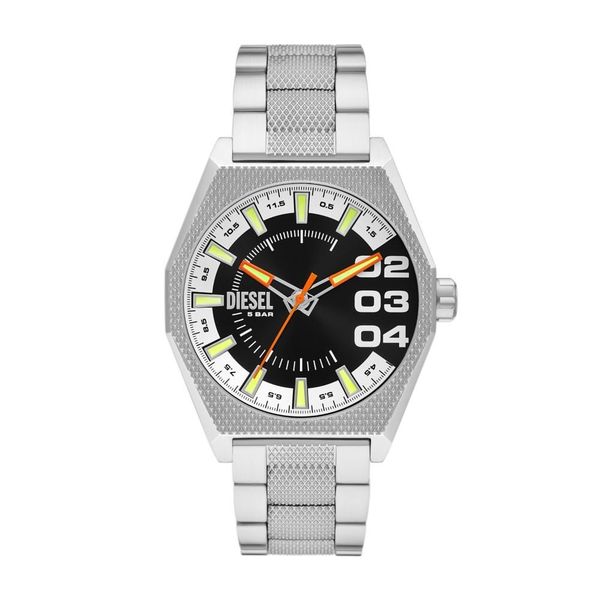 Diesel Scraper DZ2172 Silver &amp; Black Stainless Steel Three-Hand Watch