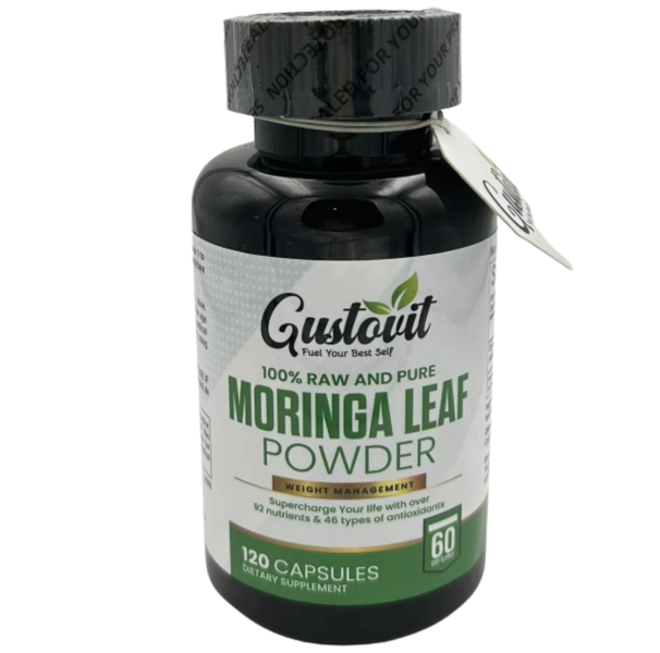 Gustovit 100% Raw and Pure Moringa Leaf Powder 120 Capsules