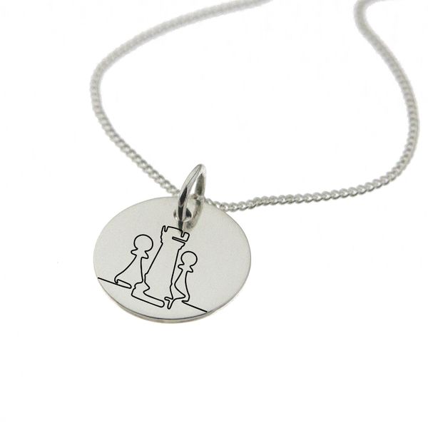 Chess Pieces Engraved Sterling Silver Necklace with Chain