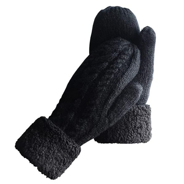 Women's Winter Gloves Warm Lining - Cozy Wool Knit Thick Gloves Mittens