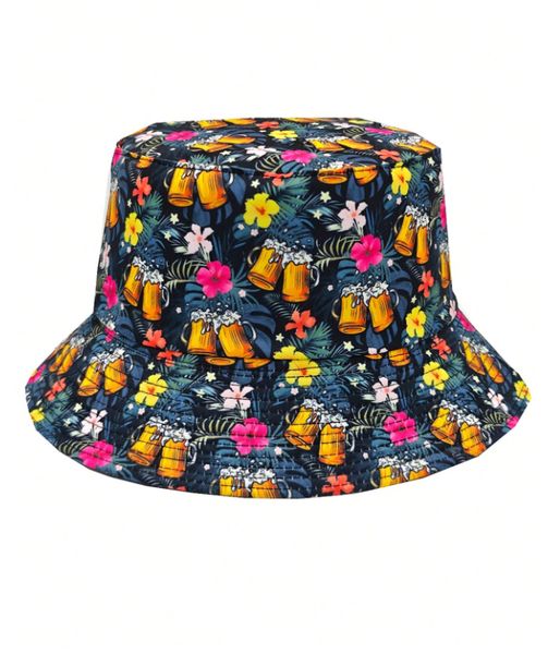 UGABUGA Beer and Floral Printed Bucket Hat