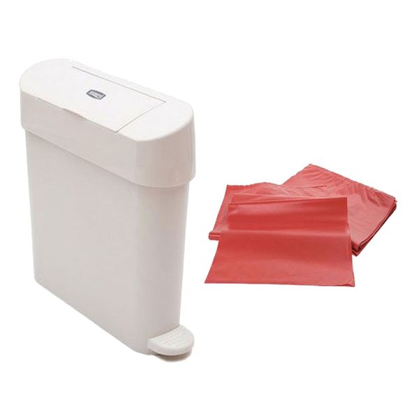 Foot Pedal Sanitary She Bin 15 Litre - White &amp; 120 Bin Liners