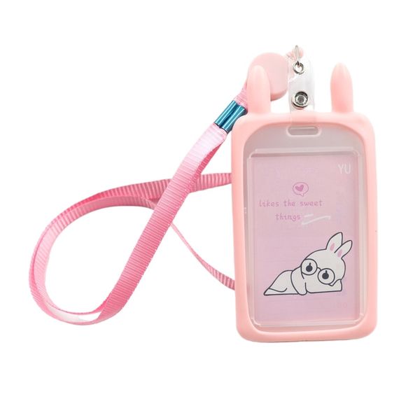 Cute cartoon shape transparent telescopic lanyard silicone card holder