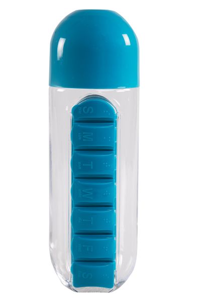 Water Bottle With Pill Box - Blue