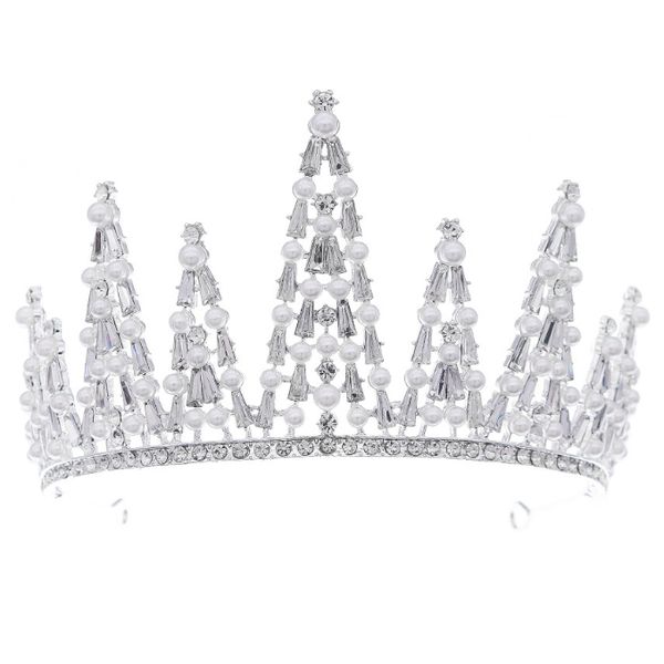 Olive Tree-Rhinestone Crystal Pearl Styled Tiara 2758-Bridal/Formal-Silver